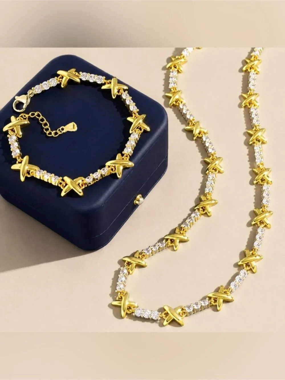 Luxury Gold tone X-Link Crystal Bracelet